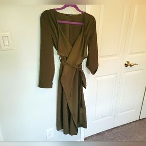 SHEIN Open Front Belted Waterfall Trench Coat Olive Green